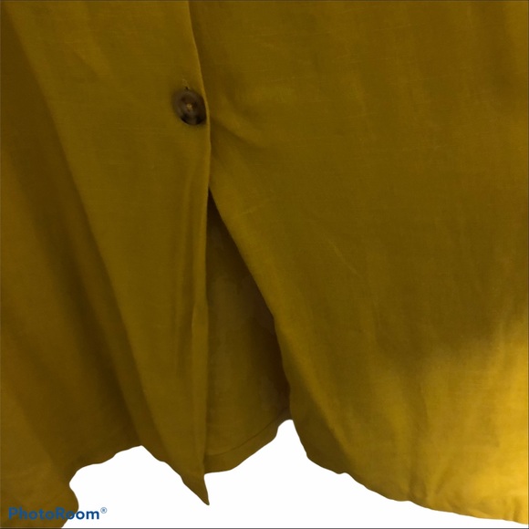 Urban Outfitters Linen Button-Down Drop Waist Pleated Skirt Midi Dress Mustard - Picture 7 of 16